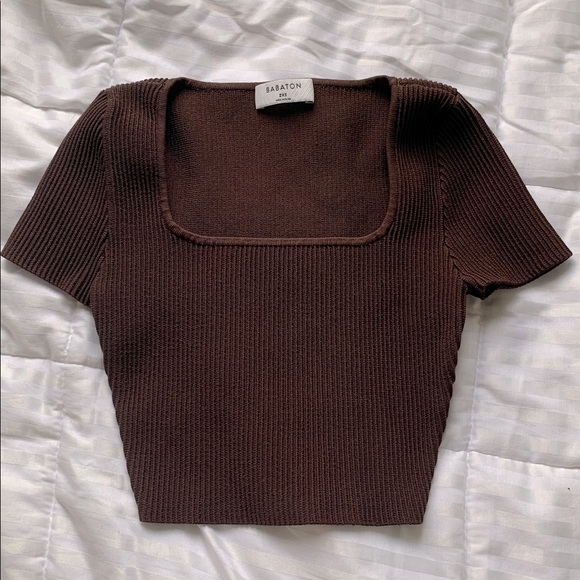 Babaton Brown Ribbed Knit Top - Picture 1 of 3